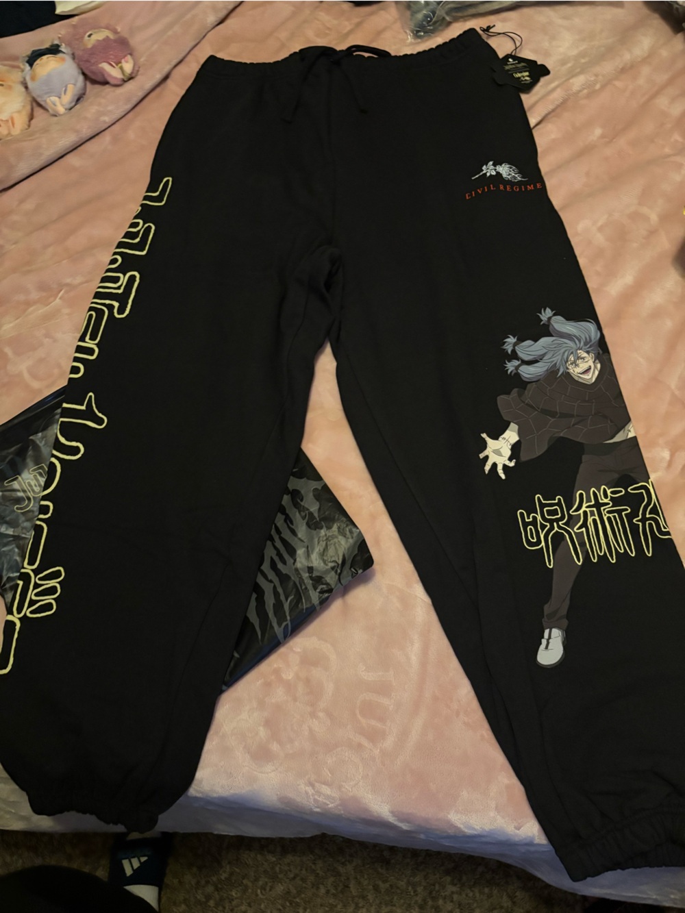 Black Anime Graphic Joggers for Kids